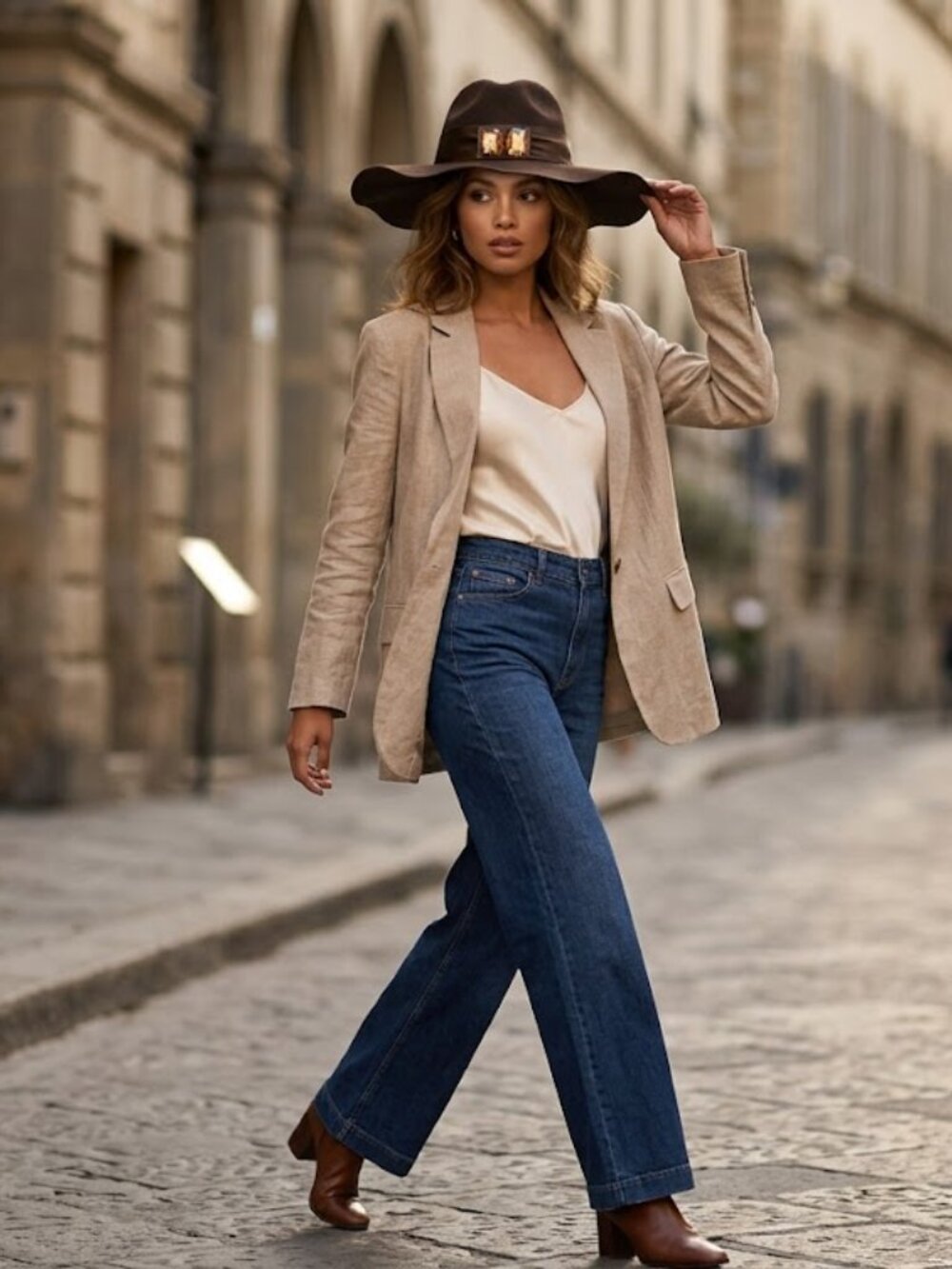 BCBG Faux Suede Hat Fedora Brown Large One Size‎